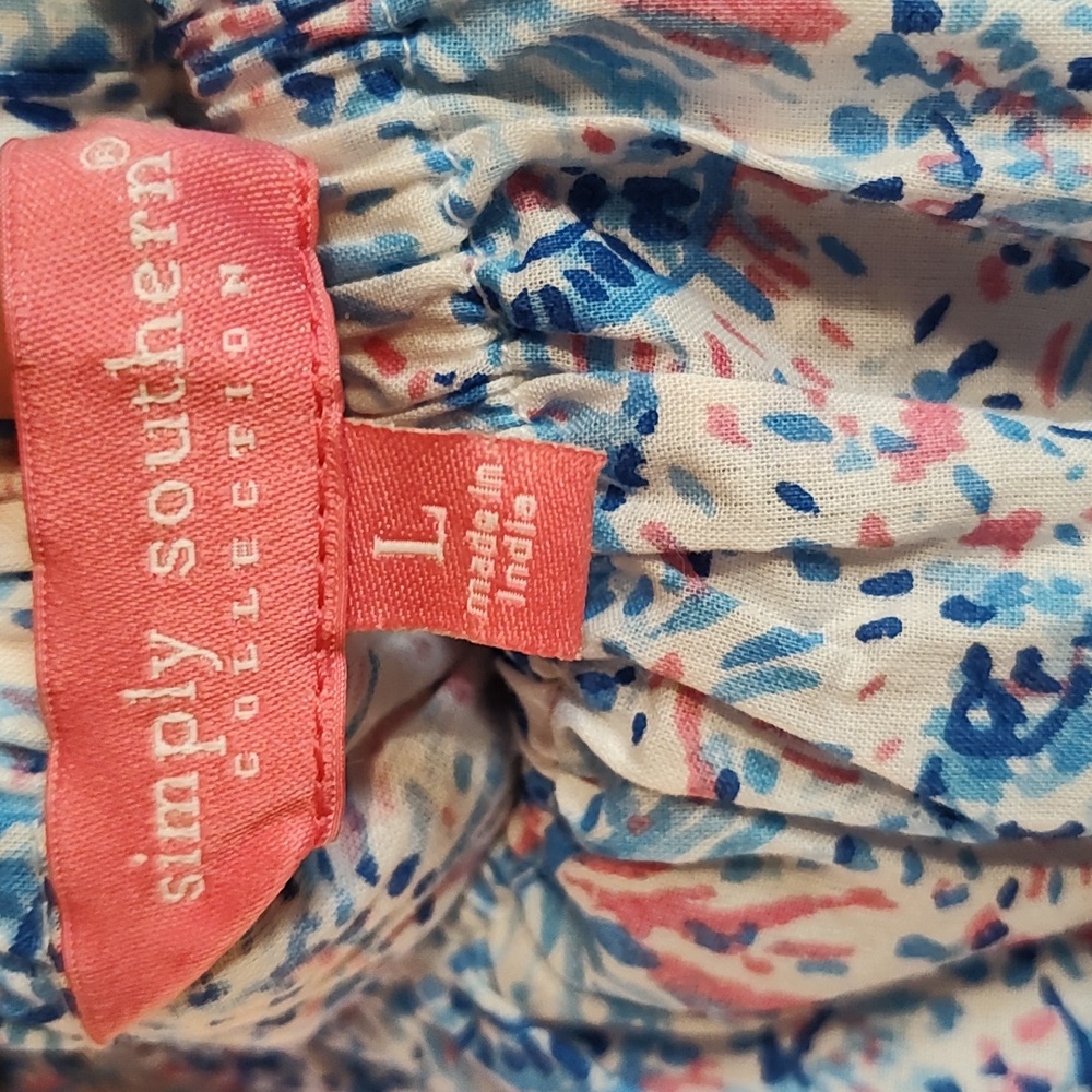 NWOT Simply Southern Drop Waist Dress Confetti Pink Blue Flutter Sleeve Cotton L - Picture 8 of 9